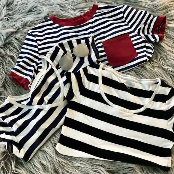 Merona + Shein Emo Stripe T-Shirt Trio, Size M - Picture 2 of 11